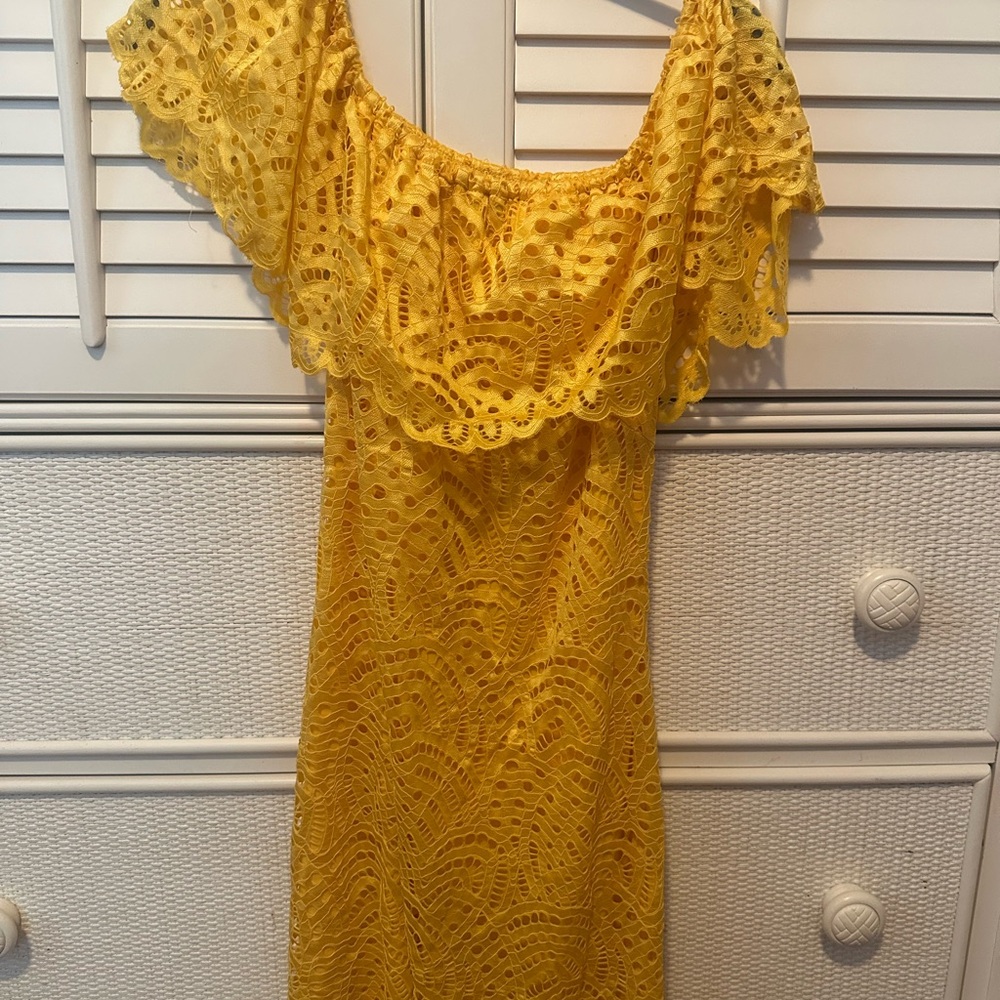 Material Girl Yellow Ribbed Off-Shoulder Sundress - Picture 2 of 5